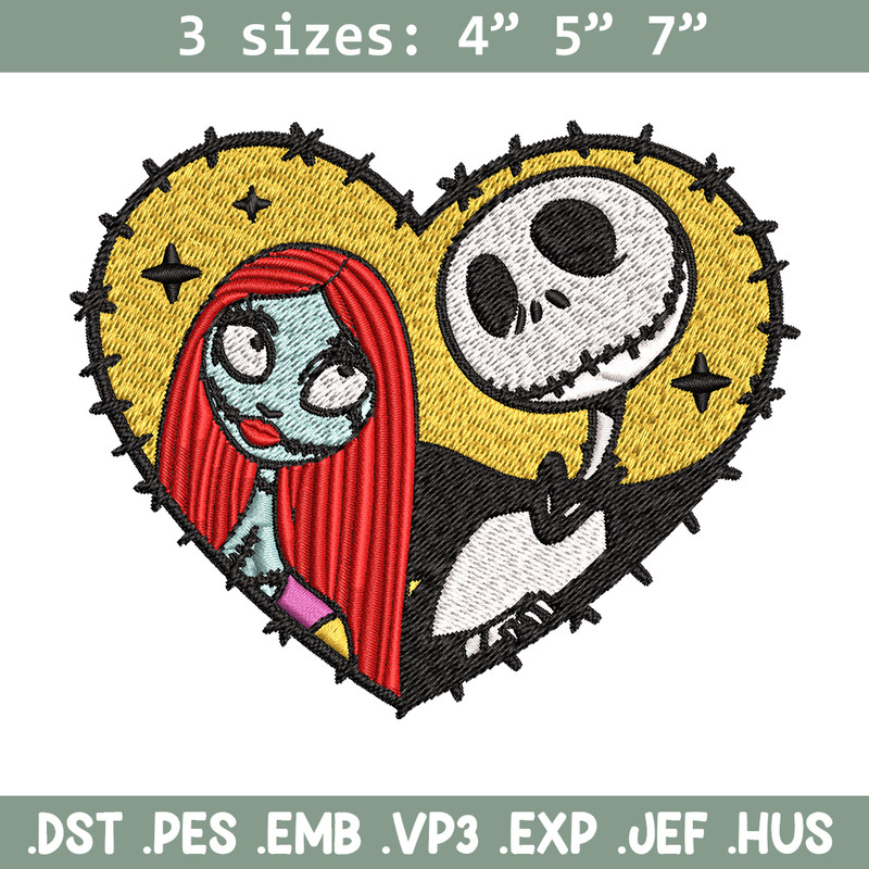 Jack and Sally in Heart Embroidery design, Horror Embroidery, horror design, Embroidery File, Digital download..jpg