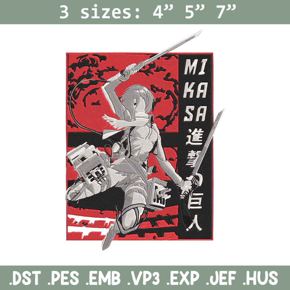 Mikasa Ackerman Embroidery Design, Aot Embroidery, Embroidery File, Anime Embroidery, Anime shirt, Digital download..jpg