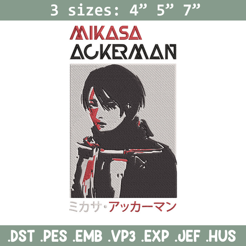 Mikasa Ackerman Embroidery Design, Aot Embroidery, Embroidery File,Anime Embroidery, Anime shirt, Digital download..jpg