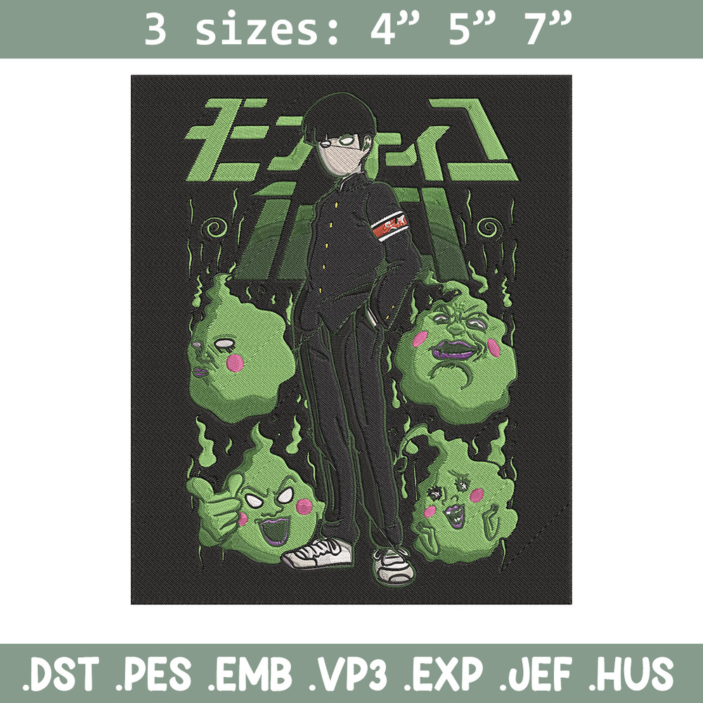Mob100 poster Embroidery Design, Mob100 Embroidery, Embroidery File, Anime Embroidery, Anime shirt, Digital download.jpg