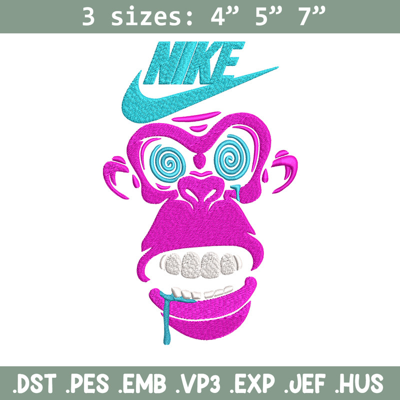 Monkey Nike Embroidery design, Monkey Embroidery, Nike design, Embroidery file, logo shirt, Instant download..jpg