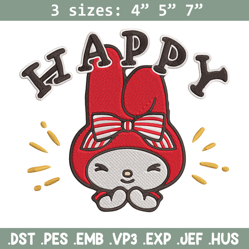 My Melody happy Embroidery Design, Hello kitty Embroidery, Embroidery File, Anime Embroidery, Digital download.jpg