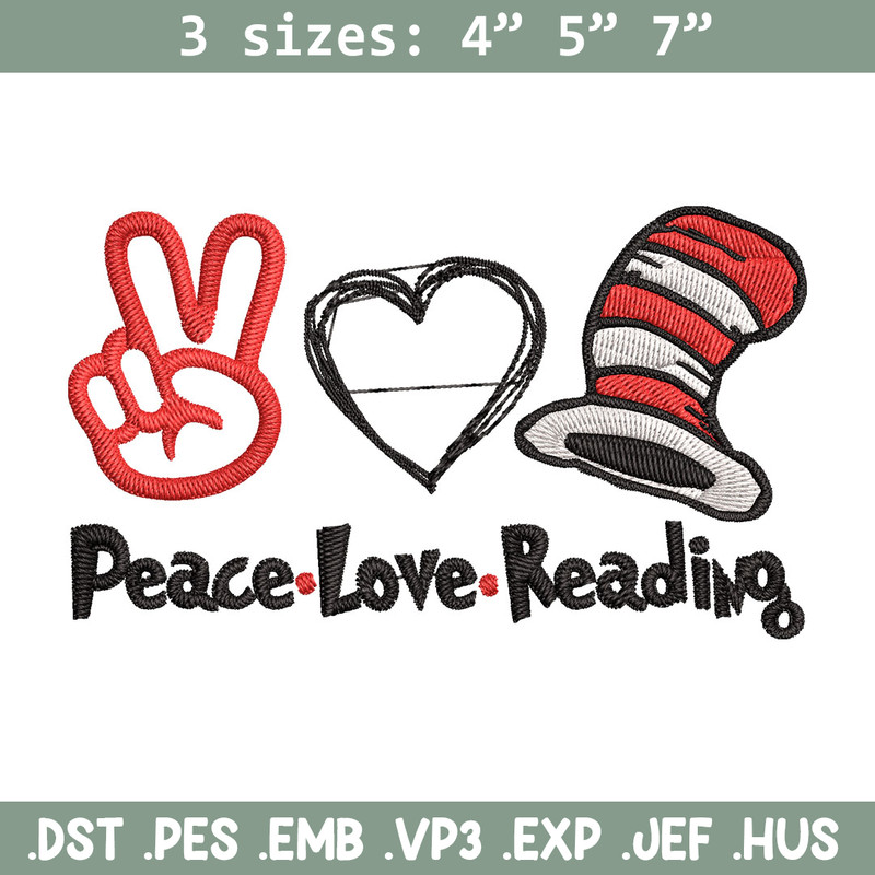 Peace Love Reading Embroidery Design, Embroidery File, logo Embroidery, logo shirt, Embroidery design, Digital download..jpg