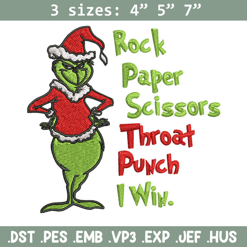 Rock Paper Scissors Throat Punch Grinch Embroidery design, Grinch Christmas Embroidery, Grinch design, Digital download..jpg