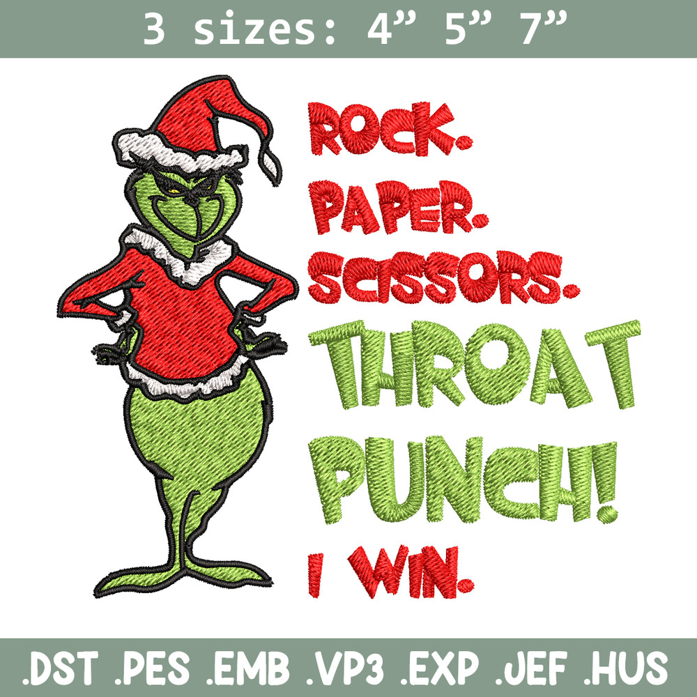 Rock Paper Scissors Throat Punch Grinch Embroidery design, Grinch Christmas Embroidery, Grinch design, Digital download.jpg