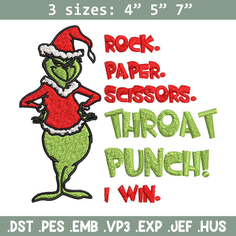 Rock Paper Scissors Throat Punch Grinch Embroidery design, Grinch Christmas Embroidery, Grinch design, Digital download.jpg