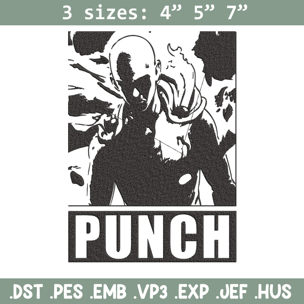 Saitama punch Embroidery Design, One punch man Embroidery, Embroidery File,Anime Embroidery,Anime shirt,Digital download.jpg