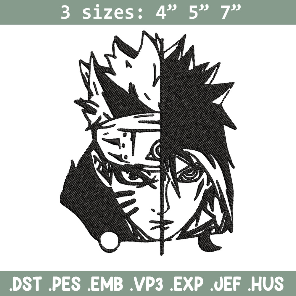 Sasuke and Naruto black and white Embroidery design, Naruto Embroidery, anime design, Embroidery File, Instant download..jpg