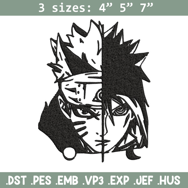 Sasuke and Naruto black and white Embroidery design, Naruto Embroidery, anime design, Embroidery File, Instant download..jpg