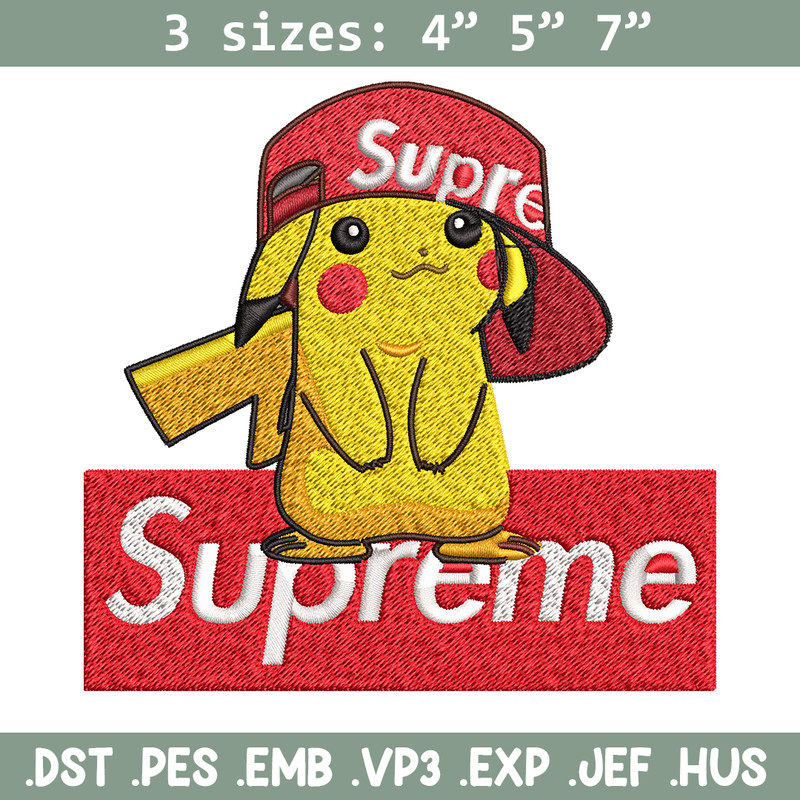 Supreme Pikachu Embroidery design, Pokemon Embroidery, anime design, Embroidery File, anime shirt, Digital download..jpg