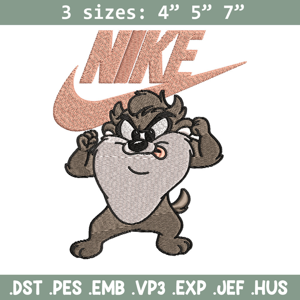 Tasmanian Devil Nike Embroidery design, cartoon Embroidery, Nike design, Embroidery file, Instant download..jpg