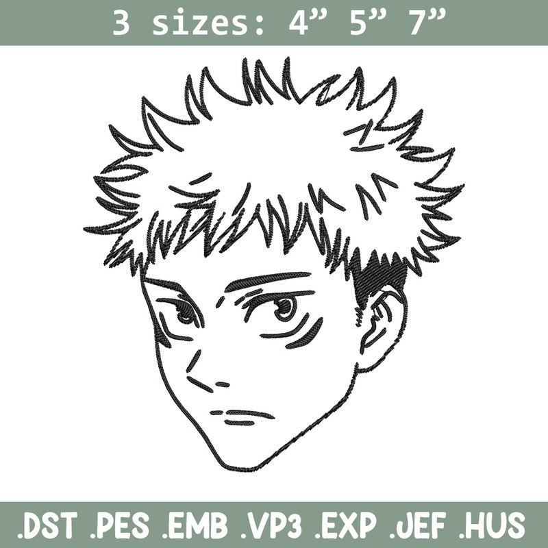 Yuji face Embroidery Design, Jujutsu Embroidery, Embroidery File,Anime Embroidery, Anime shirt, Digital download.jpg
