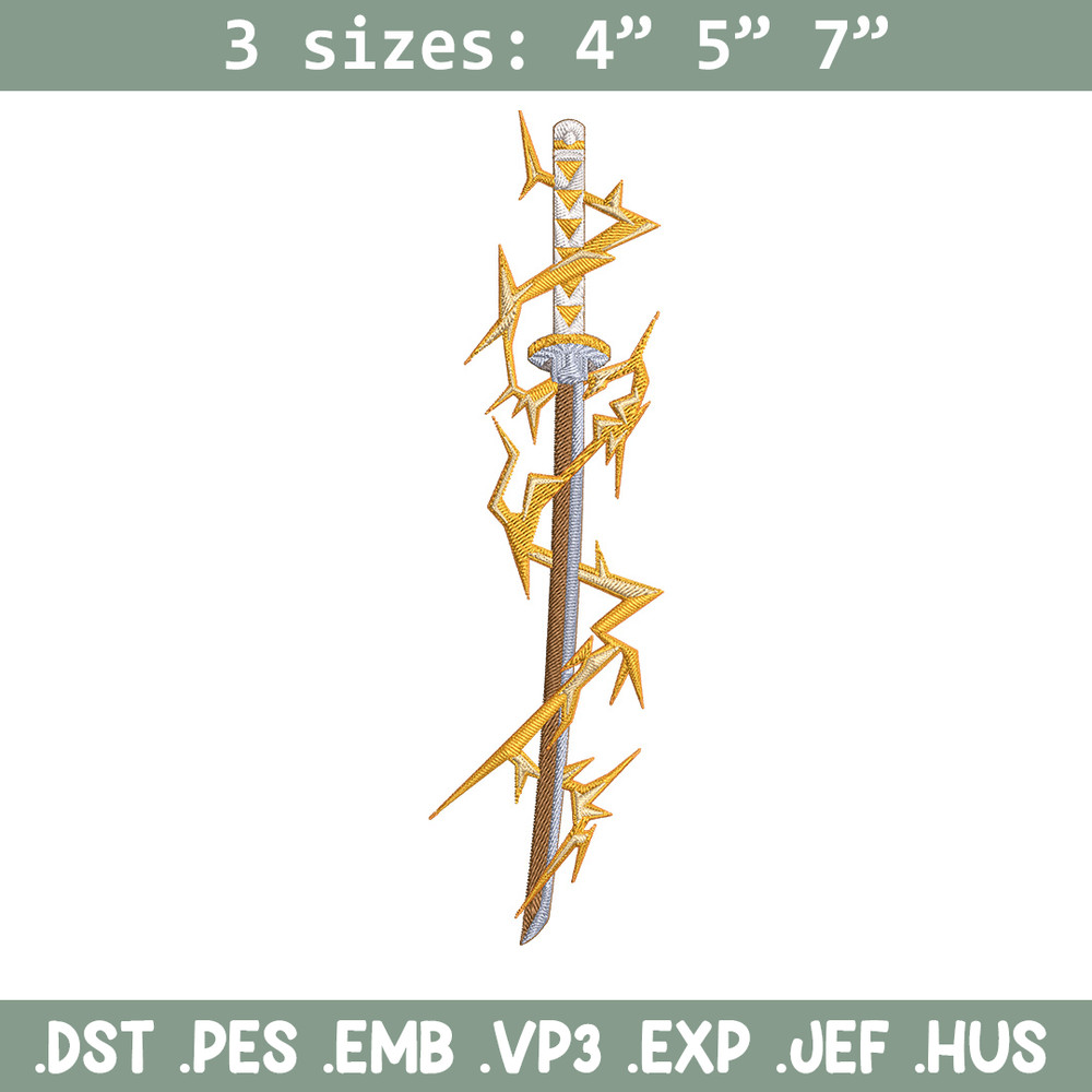 Zenitsu sword Embroidery Design, Demon slayer Embroidery, Embroidery File, Anime Embroidery, Digital download.jpg