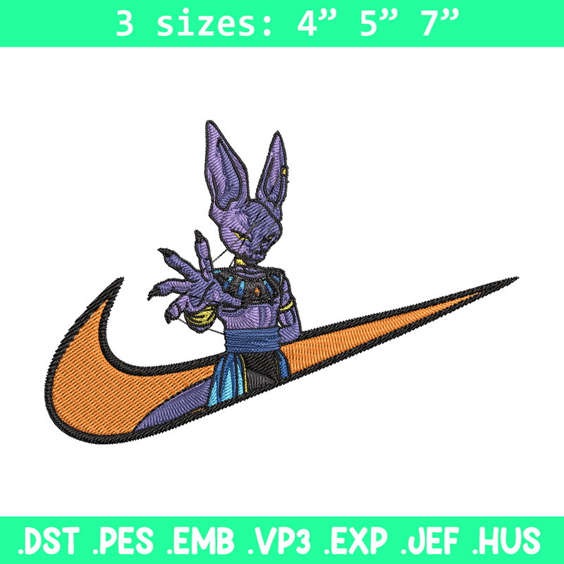 Beerus x nike Embroidery Design, Dragonball Embroidery, Embroidery File, Nike Embroidery, Anime shirt, Digital download.jpg