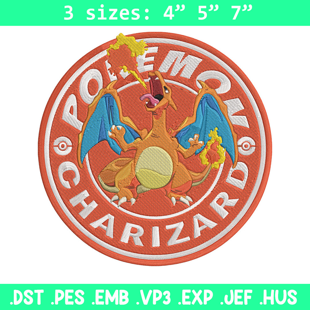 Charizard Embroidery Design, Pokemon Embroidery, Embroidery File, Anime Embroidery, Anime shirt, Digital download..jpg