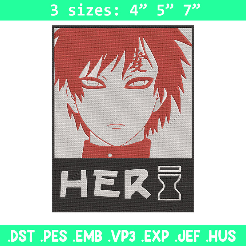 Gaara poster Embroidery Design, Naruto Embroidery, Embroidery File, Anime Embroidery, Anime shirt, Digital download.jpg