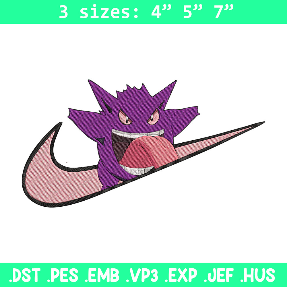 Gengar x nike Embroidery Design, Pokemon Embroidery, Embroidery File, Nike Embroidery, Anime shirt, Digital download.jpg