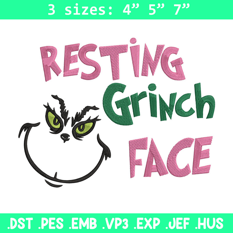 Grinch face Embroidery Design, Grinch Embroidery, Embroidery File, Chrismas Embroidery, Anime shirt, Digital download.jpg