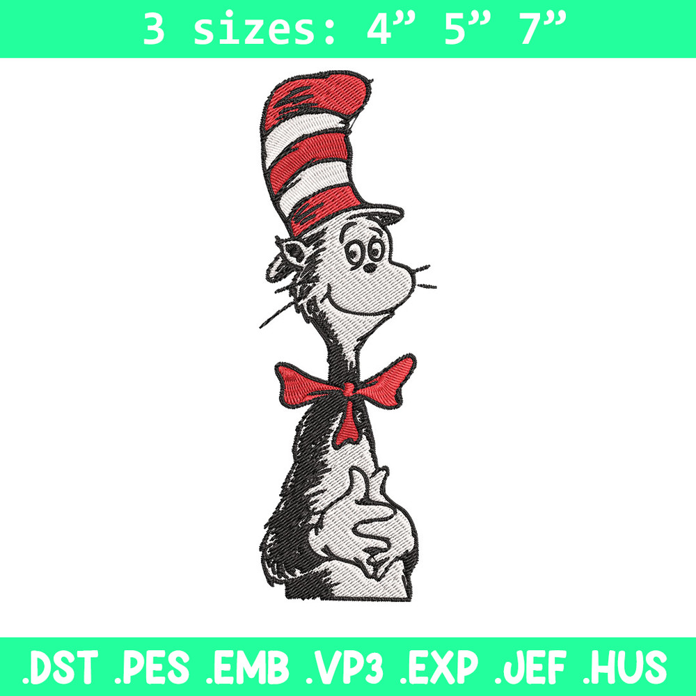 Cat in the Hat Logo Embroidery Design, Dr Seuss Embroidery, Embroidery File, Embroidery design, Digital download..jpg