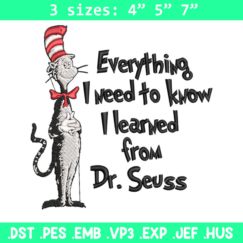 Everything I Need To Know I Learned From Embroidery Design, Dr Seuss Embroidery, Embroidery File, Digital download..jpg