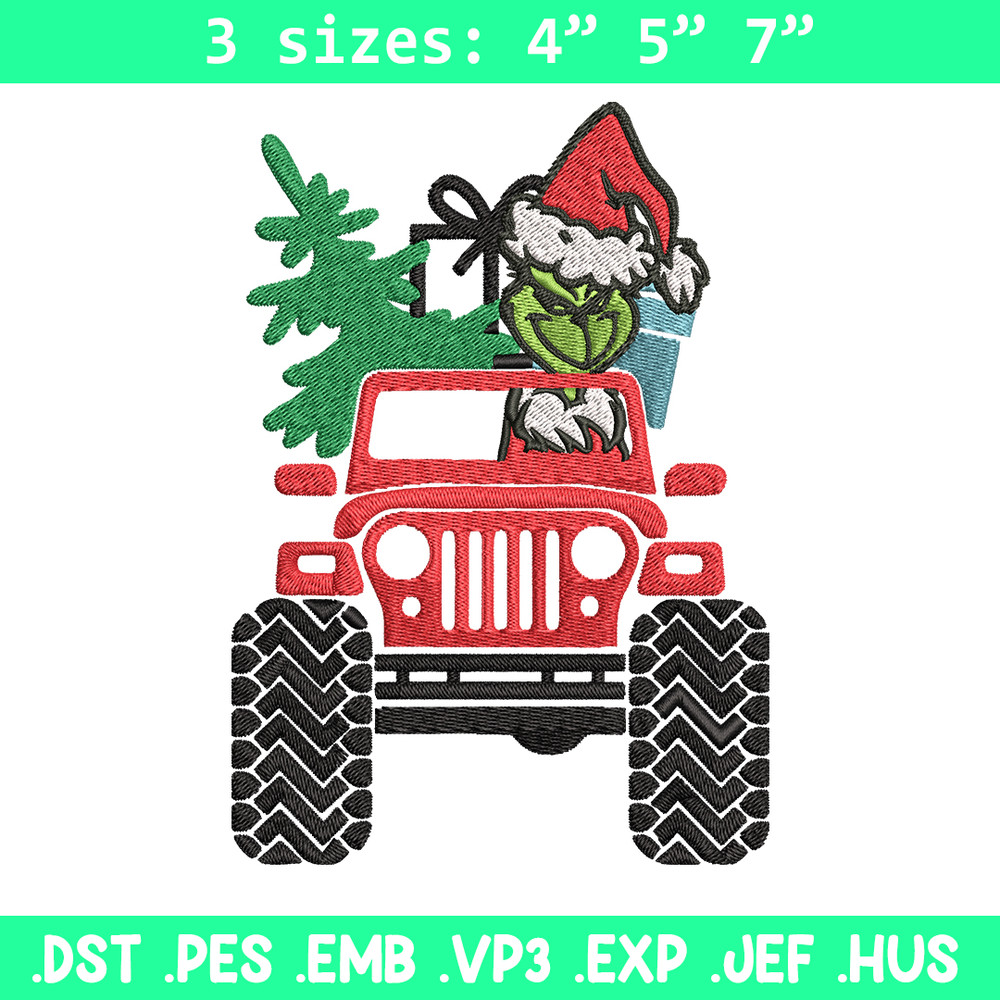 Grinch Jeep Christmas Embroidery design, Grinch Christmas Embroidery, logo design, Embroidery File, Digital download..jpg