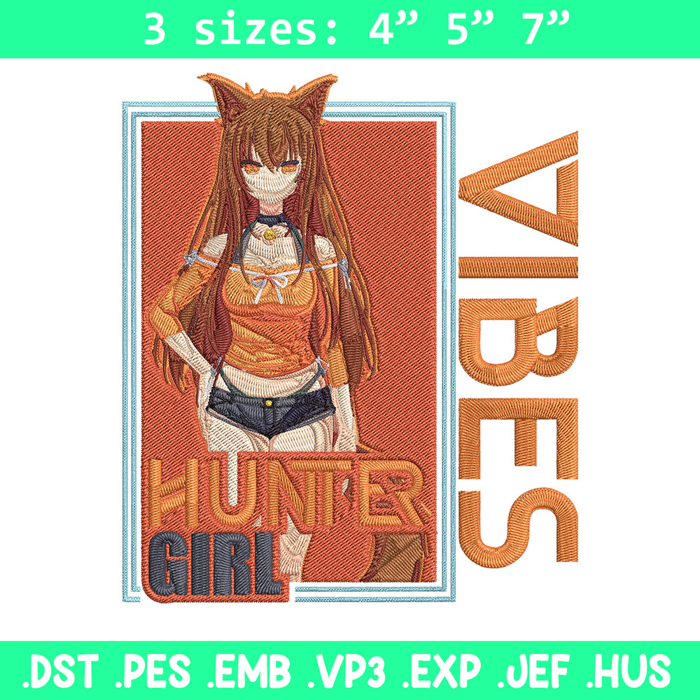 Hunter girl Embroidery Design, Cat girl Embroidery, Embroidery File, Anime Embroidery, Anime shirt,Digital download..jpg