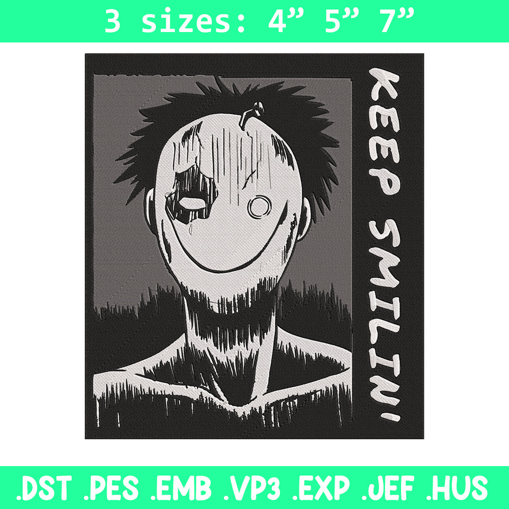 Just Smile Embroidery Design, Horror Embroidery, Embroidery File, Anime Embroidery,Anime shirt, Digital download.jpg
