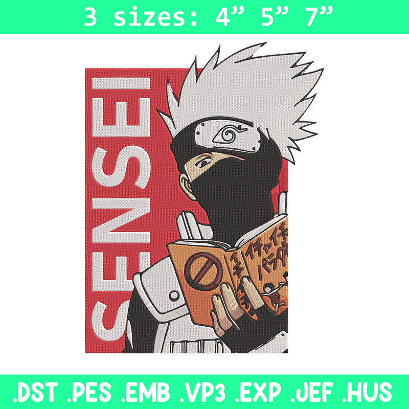 Kakashu sensei Embroidery Design, Naruto Embroidery, Embroidery File, Anime Embroidery, Anime shirt, Digital download.jpg