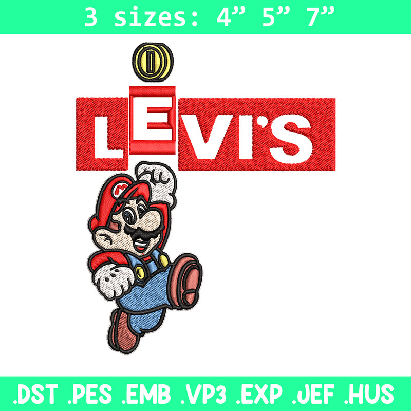 Levi's Mario Embroidery design, Levi's Mario Embroidery, cartoon design, Embroidery File, Levi's logo, Instant download.jpg