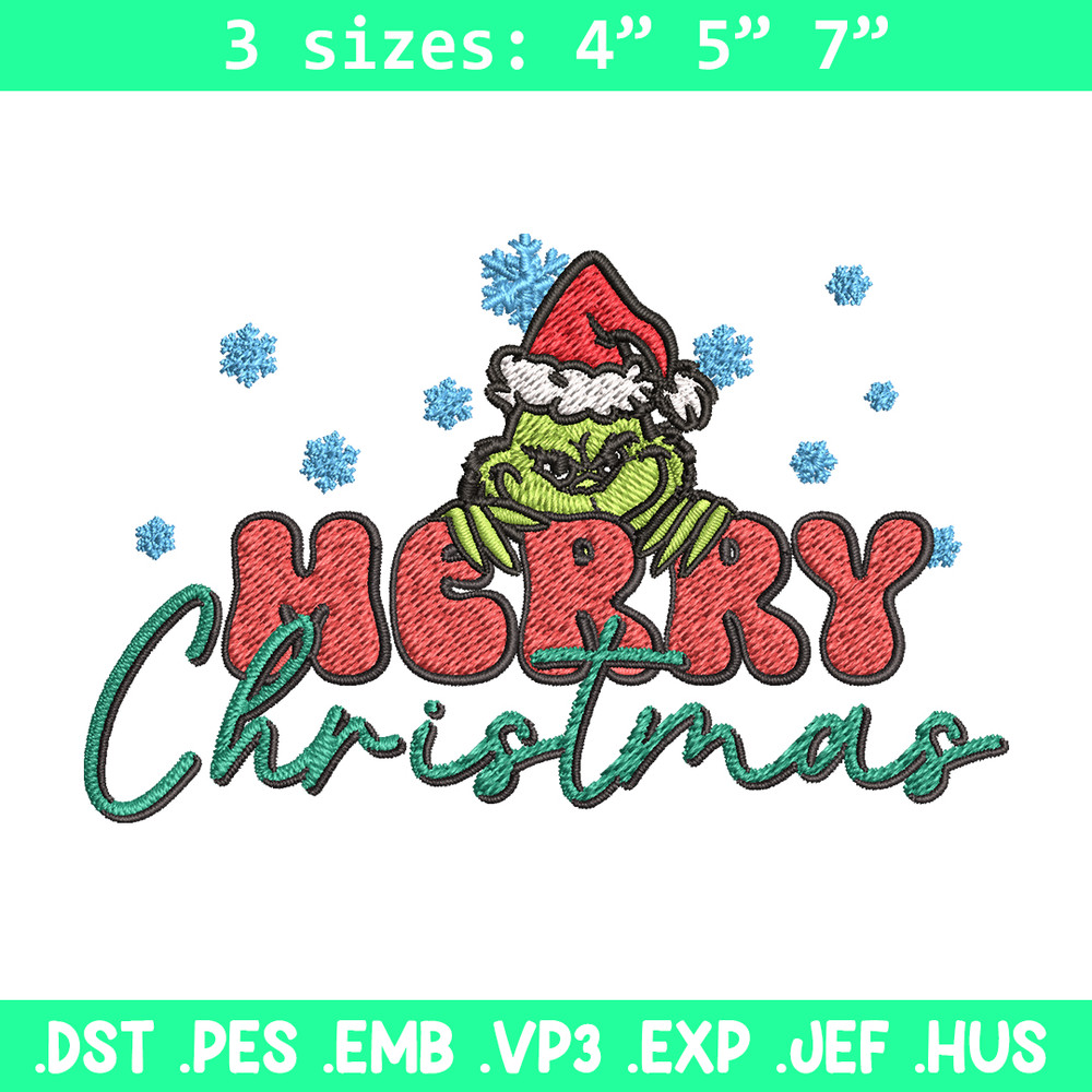 Merry Grinch Embroidery design, Grinch Merry Christmas Embroidery, Grinch design, Embroidery File, Digital download.jpg