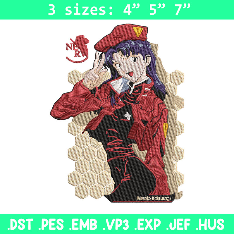 Misato Katsuragi Embroidery Design, Evangelion Embroidery, Embroidery File, Anime Embroidery, Anime shirt, Digital download.jpg