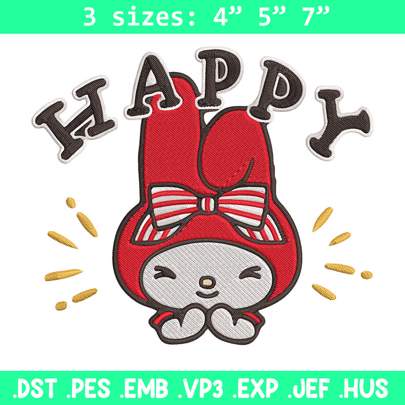 My Melody happy Embroidery Design, Hello kitty Embroidery, Embroidery File, Anime Embroidery, Digital download.jpg