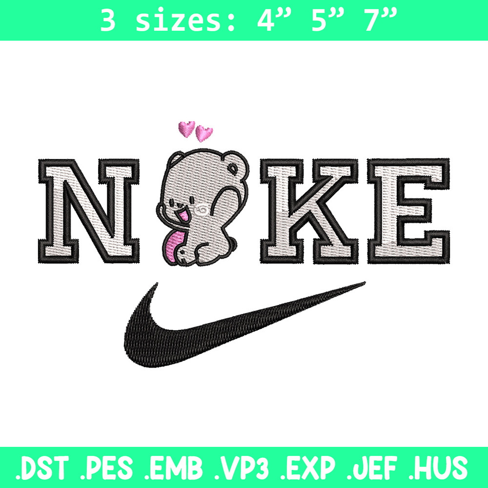 Nike x bear cute embroidery design, Bear embroidery, Nike design, Embroidery shirt, Embroidery file, Digital download.jpg