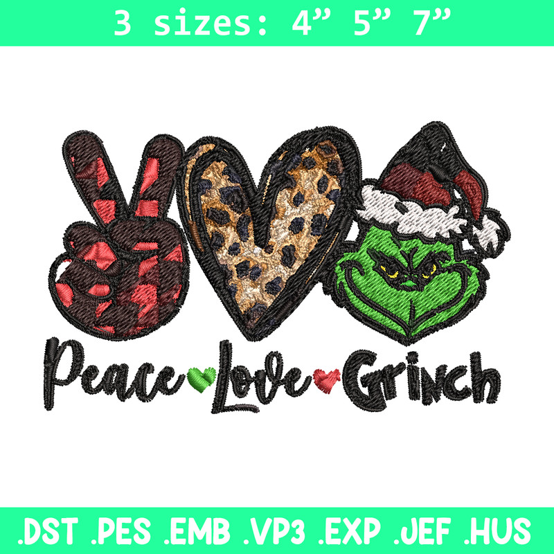 Peace love Grinch Embroidery design, Grinch christmas Embroidery, Grinch design, Embroidery file, Instant download..jpg