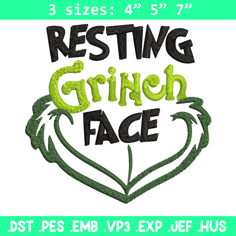 Resting Grinch Face Embroidery design, Grinch christmas Embroidery, Grinch design, Embroidery File, Instant download.jpg