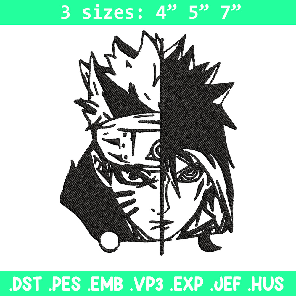 Sasuke and Naruto black and white Embroidery design, Naruto Embroidery, anime design, Embroidery File, Instant download..jpg