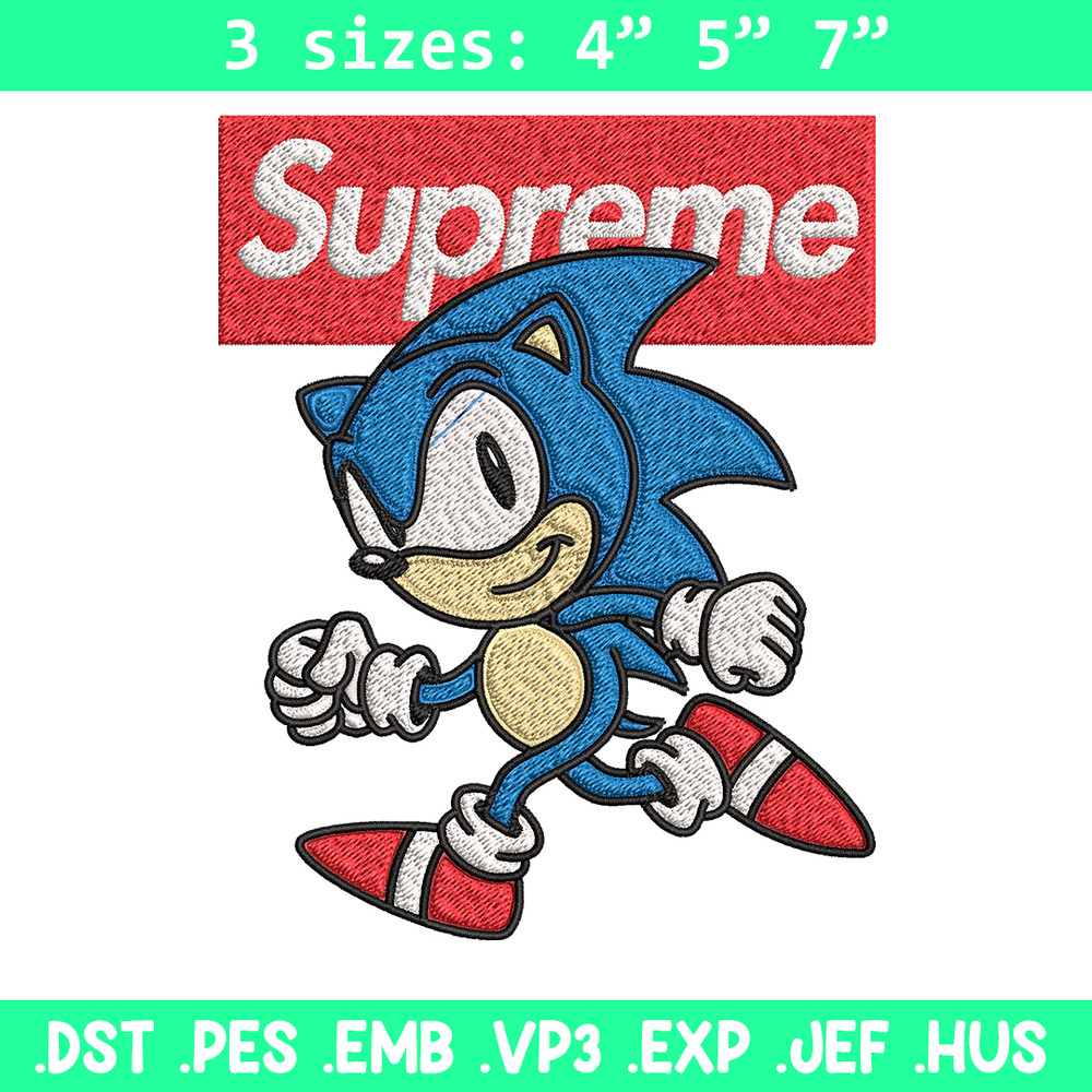 Supreme Sonic Embroidery design, Supreme Sonic Embroidery, cartoon design, Embroidery File, Instant download..jpg