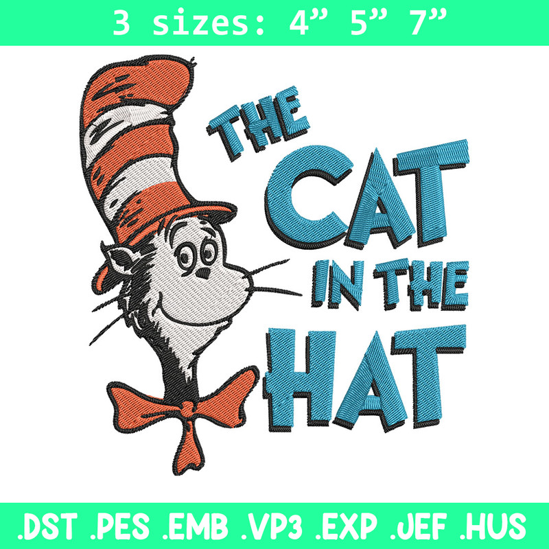 The Cat in the Hat Embroidery Design, Dr Seuss Embroidery, Embroidery File, Embroidery design, Digital download.jpg