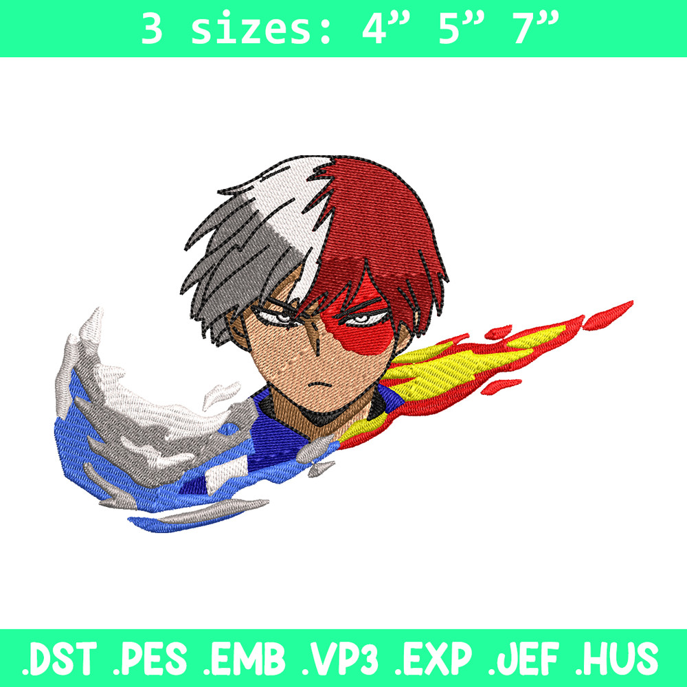 Todoroki Nike embroidery design, My hero academia embroidery, Nike design, anime design, anime shirt, Digital download.jpg