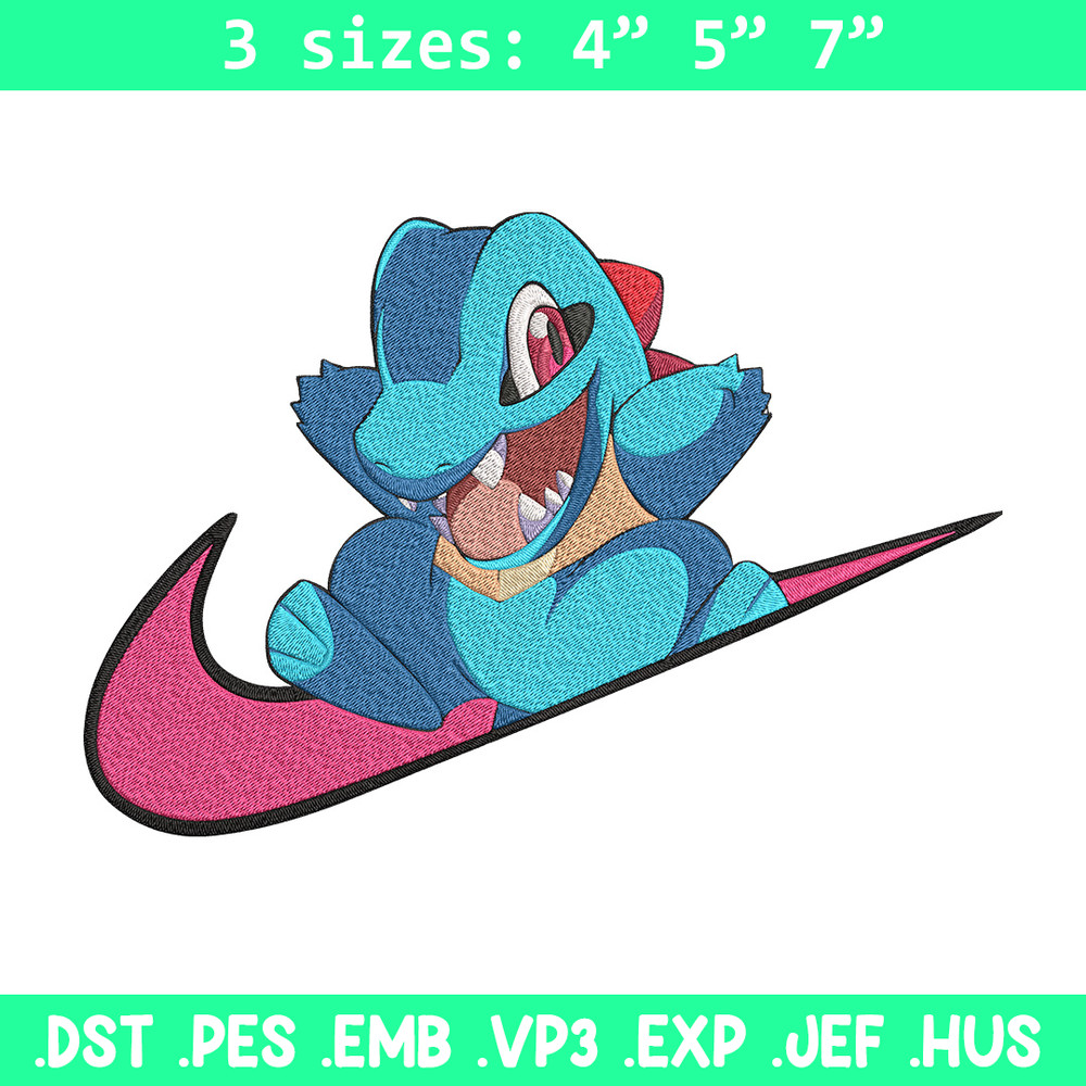 Totodile x nike Embroidery Design, Pokemon Embroidery, Embroidery File, Nike Embroidery, Anime shirt, Digital download.jpg
