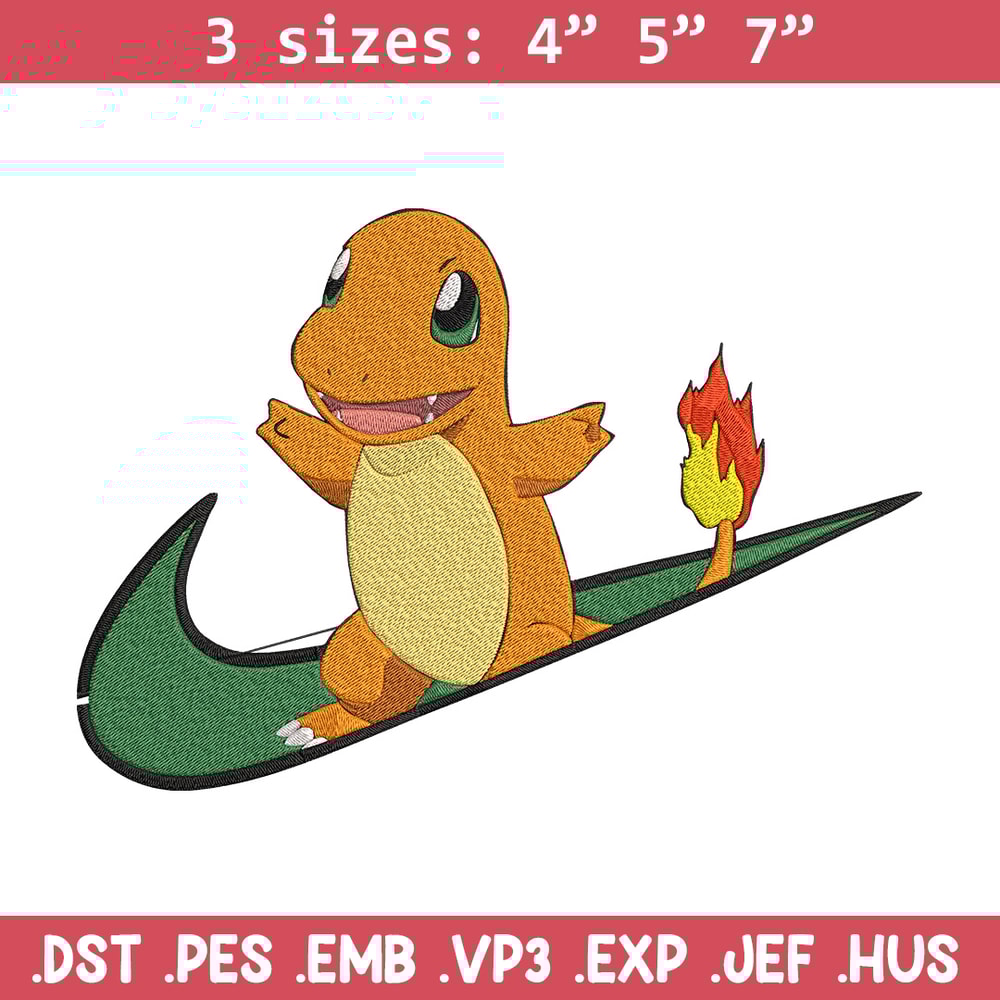 Charmander nike Embroidery Design, Pokemon Embroidery, Embroidery File, Nike Embroidery, Anime shirt, Digital download.jpg