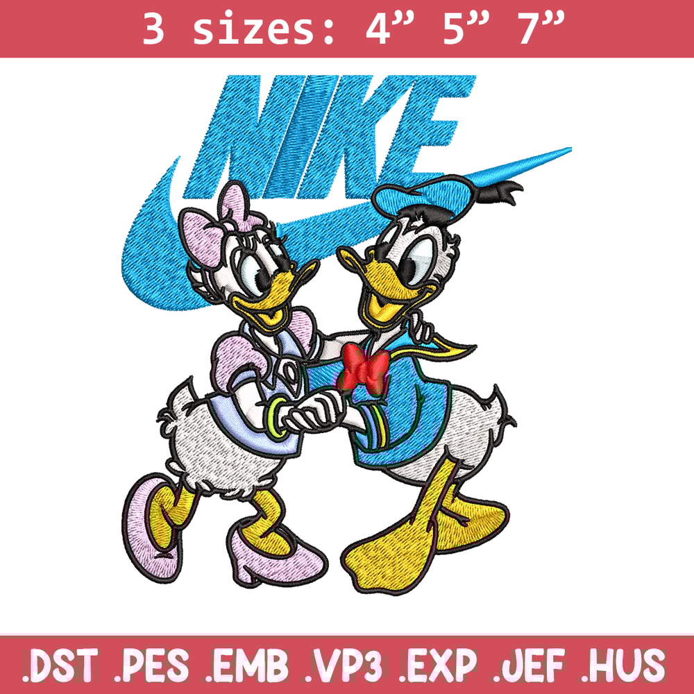 Daisy and Donald duck Nike Embroidery design, Cartoon Embroidery, Nike design, Embroidery file, Instant download.jpg