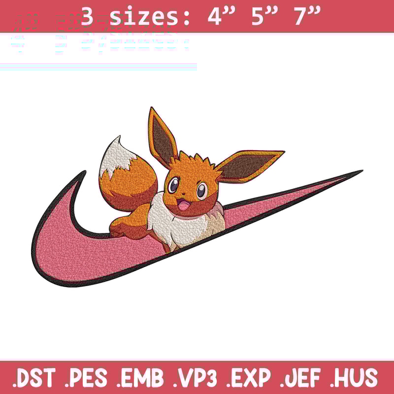 Eevee x nike Embroidery Design, Pokemon Embroidery, Embroidery File, Nike Embroidery, Anime shirt, Digital download.jpg