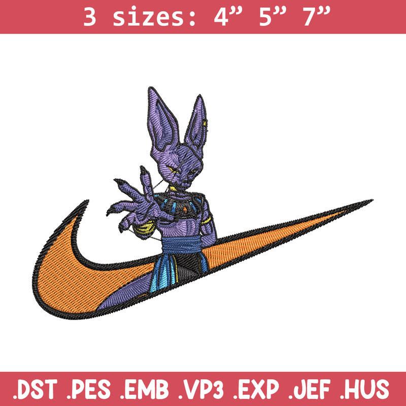 Beerus x nike Embroidery Design, Dragonball Embroidery, Embroidery File, Nike Embroidery, Anime shirt, Digital download.jpg