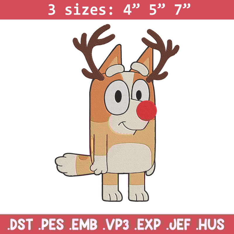 Bingo reineer Embroidery Design, Bluey Embroidery, Embroidery File, Chrismas Embroidery, Anime shirt, Digital download.jpg