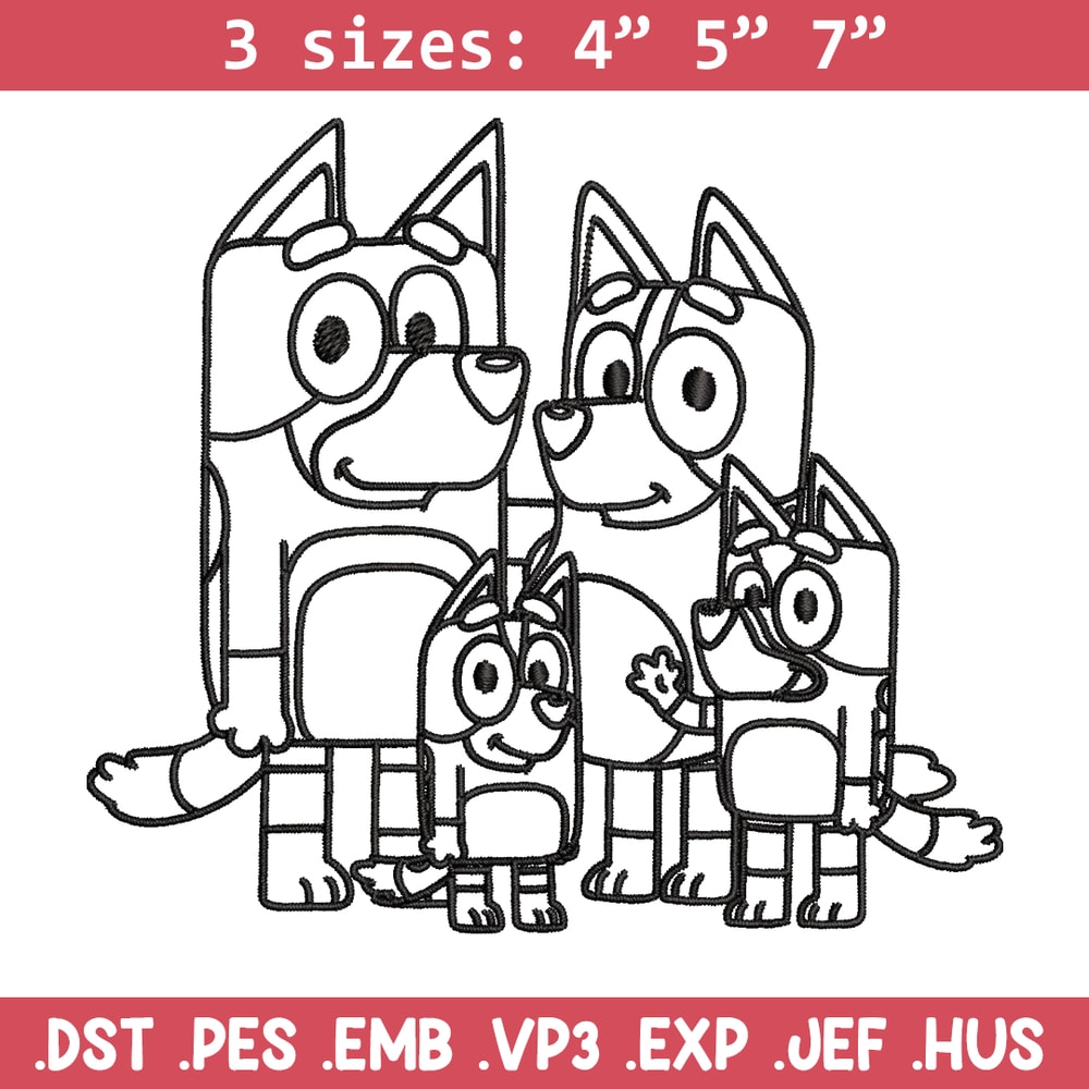 Bluey family Coloring Pages Embroidery, Bluey cartoon Embroidery, Embroidery File, cartoon design, Digital download..jpg
