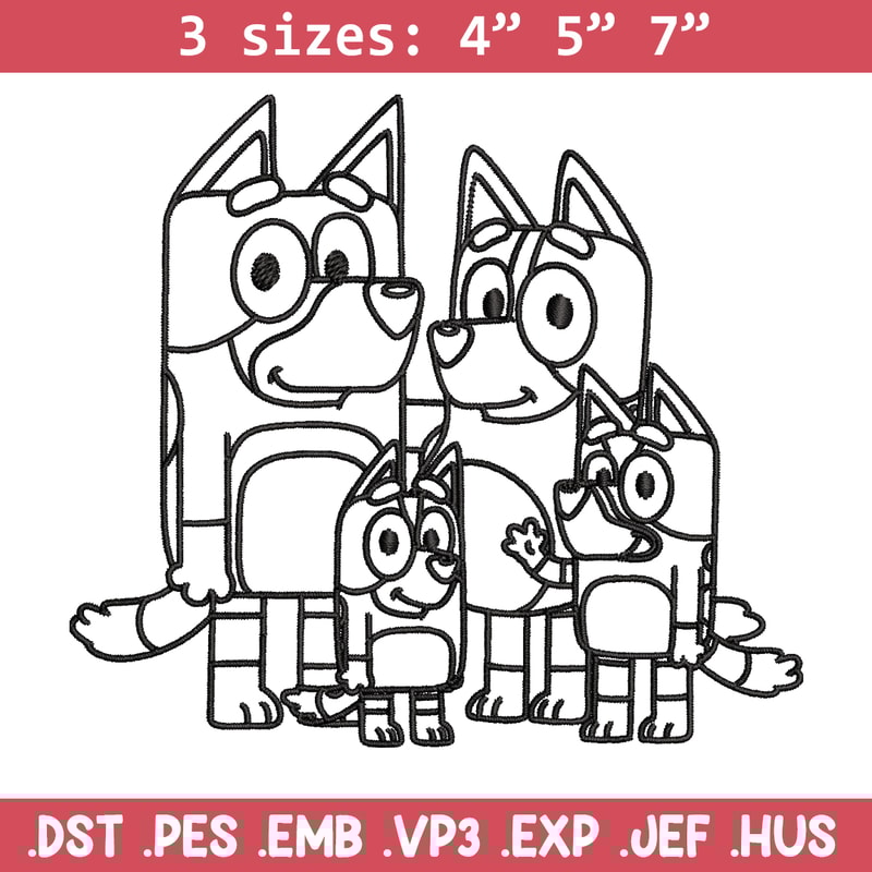 Bluey family Coloring Pages Embroidery, Bluey cartoon Embroidery, Embroidery File, cartoon design, Digital download..jpg