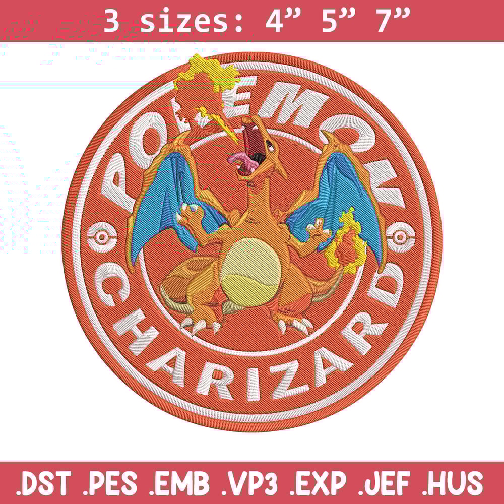 Charizard Embroidery Design, Pokemon Embroidery, Embroidery File, Anime Embroidery, Anime shirt, Digital download..jpg