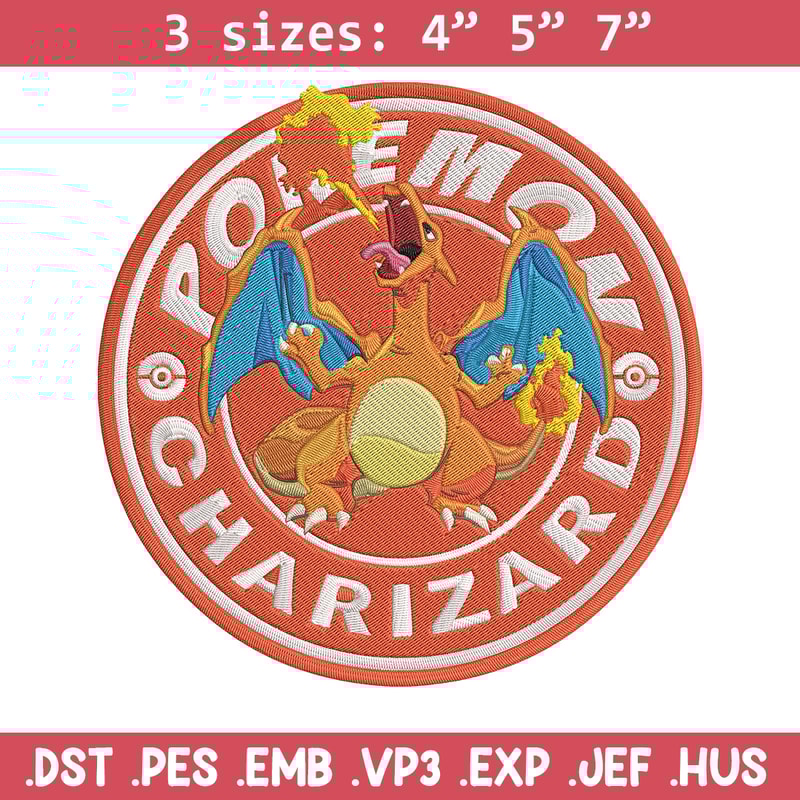 Charizard Embroidery Design, Pokemon Embroidery, Embroidery File, Anime Embroidery, Anime shirt, Digital download..jpg