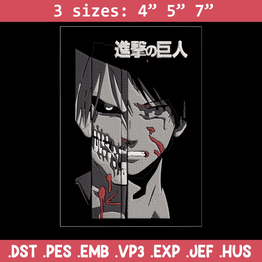 Eren Yeager Embroidery Design, Aot Embroidery, Embroidery File, Anime Embroidery, Anime shirt, Digital download.jpg